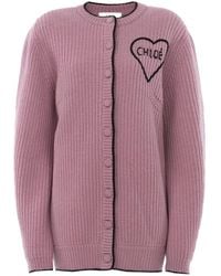 Chloé - Chloé Generous Logo Knitted Cardigan - Lyst