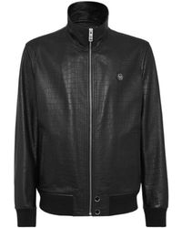 Philipp Plein - Crocodile-Effect Leather Bomber Jacket - Lyst