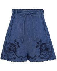 Zimmermann - Aster Embroidered Denim Shorts - Lyst