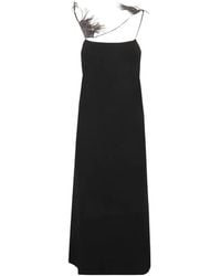 Jil Sander - Feather-Trim Square Neck Slip Dress - Lyst