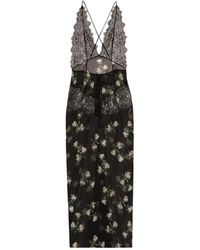 Dolce & Gabbana - Violets-Print Dress With Lace Insert - Lyst