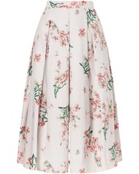 Erdem - Pleated Floral-Print Cotton-Poplin Midi Skirt - Lyst