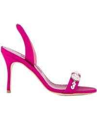 Manolo Blahnik - Satin Embellished Slingback Sandals - Lyst