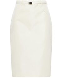 Prada - High-Waist Logo-Buckle Straight Faille Skirt - Lyst