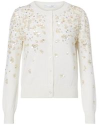 Oscar de la Renta - Embroidered Virgin Wool Cardigan - Lyst