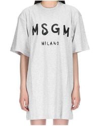 MSGM - Brushed Logo Short Sleeve Dress - Lyst