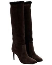 Paris Texas - Shearling-Trimmed Suede Knee-High Boots - Lyst