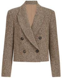 Brunello Cucinelli - Sparkling Virgin Wool Chevron Cropped Blazer - Lyst