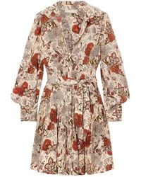 Ulla Johnson - Simona Belted Ruffled Floral-Print Silk Crepe De Chine Mini Dress - Lyst