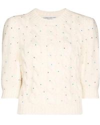 Alessandra Rich - Crystal-Embellished Short-Sleeve Jumper - Lyst