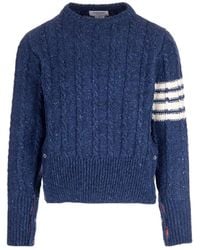 Thom Browne - Rwb Stripe Cable-Knit Crewneck Jumper - Lyst