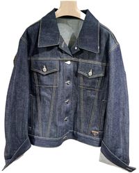 Prada Zipped Logo Denim Jacket in Blue | Lyst Prada Zipped Logo Denim Jacket in Blue | Lyst