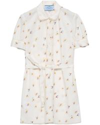 Prada - Floral Print Poplin Mini-Dress - Lyst