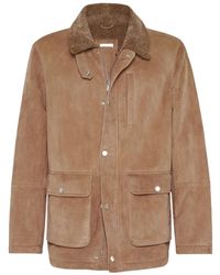 Brunello Cucinelli - Long Sleeved Leather Jacket - Lyst