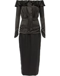 Alessandra Rich - Off-Shoulder Silk Midi Dress - Lyst