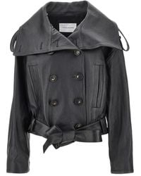 7 For All Mankind - Double-Breasted Leather Jacket - Lyst
