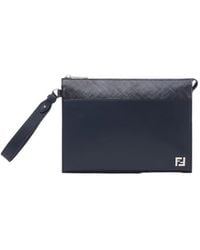 Fendi - Logo Plaque Zipped Clutch Bag - Lyst