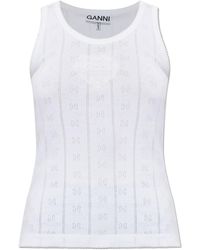Ganni - Logo-Patch Pointelle-Knit Top - Lyst