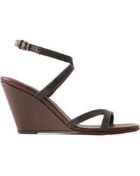 Brunello Cucinelli - Open Toe Wedge Sandals - Lyst