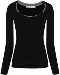 Alexander Wang - T By Logo Tape Scoop Neck Top - Lyst