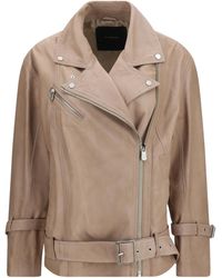 Pinko - Belted Leather Biker Jacket - Lyst