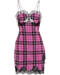 Alessandra Rich - Lace-Trimmed Checked Silk Minidress - Lyst