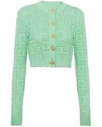 Balmain - Buttonned Monogram Mesh Knit Cardigan - Lyst