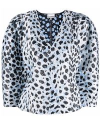 Ganni - Crispy Jacquard V-Neck Blouse - Lyst