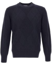 Kangra Cashmere - Kangra Diamond-Knit Crew Neck Knitted Sweater - Lyst