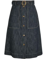 Moncler - Belted Stretch-Denim Midi Skirt - Lyst