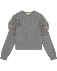 Blumarine - Feather-Embellished Ribbed Sweater - Lyst