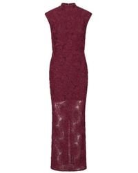 ROTATE BIRGER CHRISTENSEN - Sheer Floral Mesh Maxi Dress With High Neckline And Fitted Silhouette - Lyst