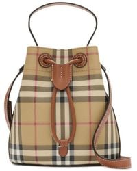 Burberry - Checked Drawstring Bucket Bag - Lyst