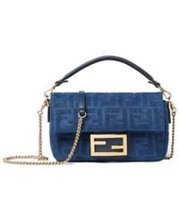 Fendi - Baguette Mini Flocked Ff Denim Bag - Lyst