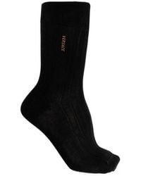 Versace - Logo-Embroidered Ribbed Socks - Lyst