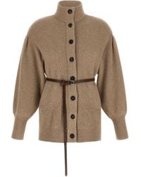 Brunello Cucinelli - English Half-Ribbed Belted Cardigan - Lyst
