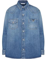 Valentino - Denim Shirt With Metallic V Detail - Lyst