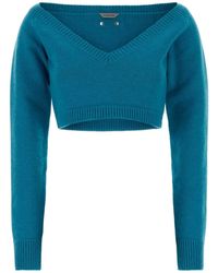 Balenciaga - Cropped V-Neck Knitted Sweater - Lyst