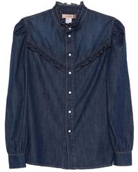 Twinset - Ruffle Detailed Button-Up Denim Shirt - Lyst