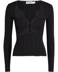 Self-Portrait - Ribbed Lace-Trim Stretch-Knit Top - Lyst