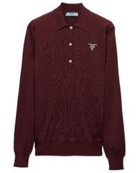 Prada - Silk Long-Sleeve Polo Shirt - Lyst