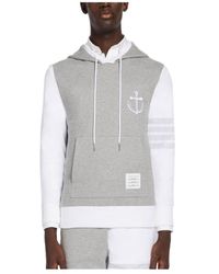Thom Browne - Anchor Embroidered Drawstring Hoodie - Lyst