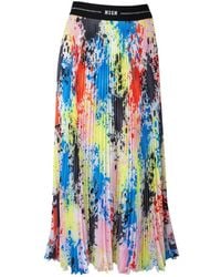 MSGM - Splatter-Print Pleated Midi Skirt - Lyst