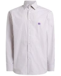 Etro - Striped Cotton Shirt With Pegaso Logo - Lyst