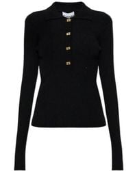 Ganni - E Long-Sleeved Knitted Polo Top - Lyst
