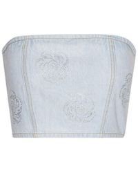 ROTATE BIRGER CHRISTENSEN - Denim Cropped Embellished Top - Lyst