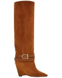 Ferragamo - Knee High Boot With Wedge Heel - Lyst