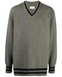 Maison Margiela - Stripe Detail V-Neck Jumper - Lyst