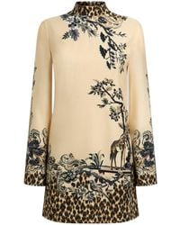 Etro - Envers Satin Mini Dress With Front Print And Leopard Motif - Lyst