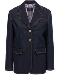 Etro - Single-Breasted Long-Sleeved Denim Blazer - Lyst